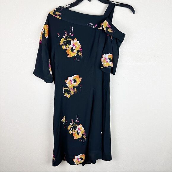 ALC Lucia Off shoulder Silk Black Floral Shoulder Mini Dress Size 4 - Picture 5 of 7